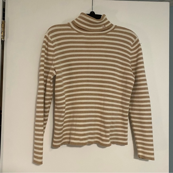 Ralph Lauren Sweaters - Ralph Lauren Beige/Brown Turtleneck Sweater Top Women's Size L 100% cotton